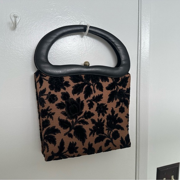 Vintage Tapestry Satchel Handbag in Brown & Black GUC - Picture 11 of 12